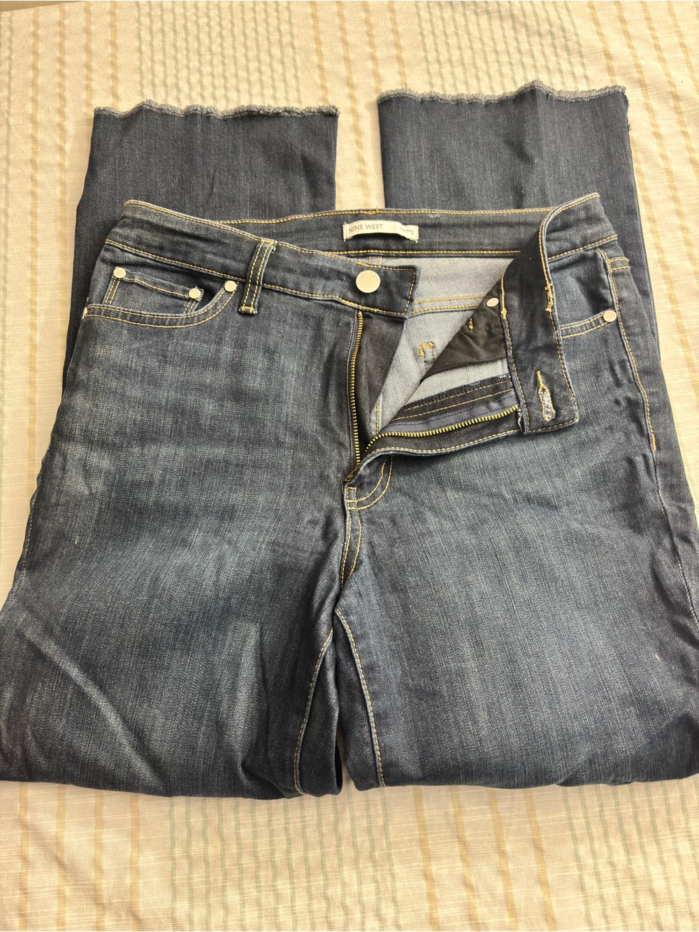 Nine West Dark Blue Flare Jeans with Raw Hem